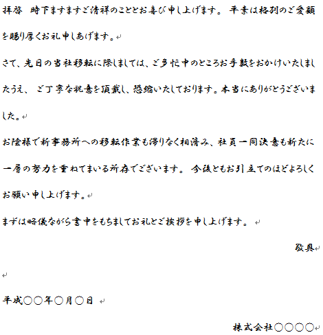 移転祝いの礼状